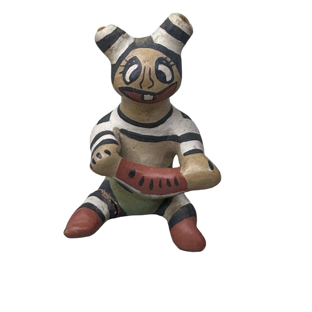 Vintage Signed Kachina Clown Pottery Figurine Naran Striped Watermelon 3" READ